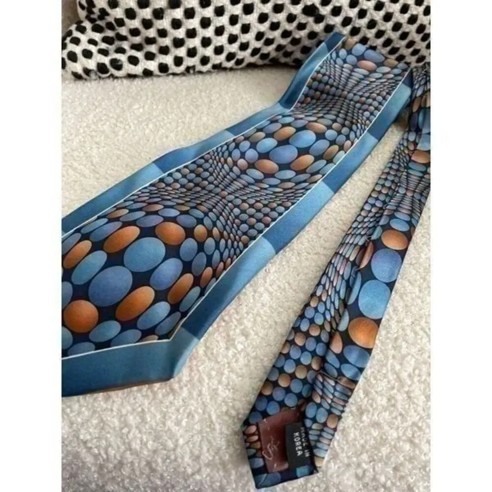 Vintage 100% Silk Hand Made in Korea Optical Illusion Geometric Mod Tie